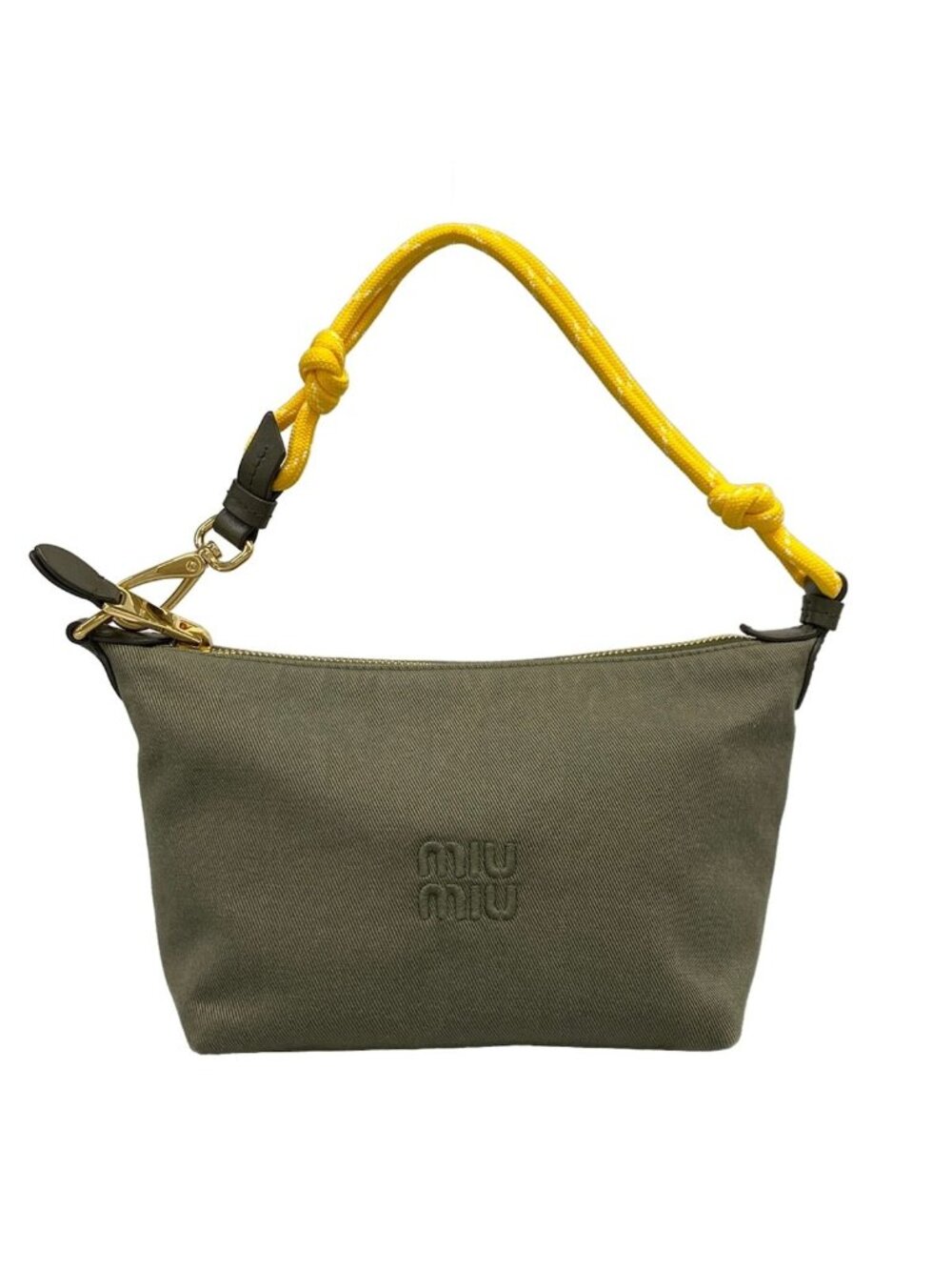 Miu Miu Handbag Spirit Gabardine Pouch Khaki Cotton